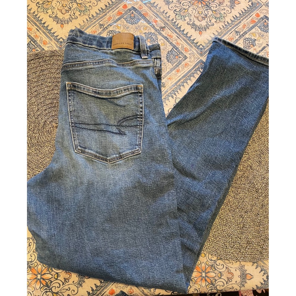 American Eagle Womens High Waisted Straight Jeans Medium Wash X-Long Size 12 XL